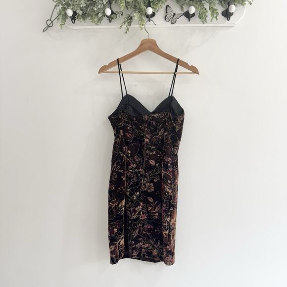 Vintage Y2K goth Velvet Whimsical Goth Dark Floral Mini Dress X7074 - Picture 4 of 4